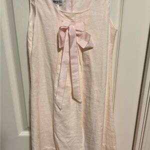 Pink Linen Sleeveless Dress with Bow